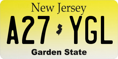 NJ license plate A27YGL