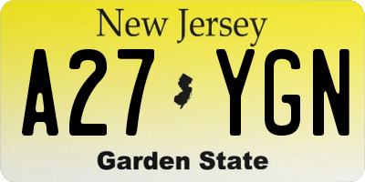 NJ license plate A27YGN