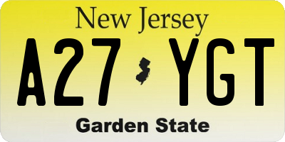 NJ license plate A27YGT