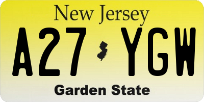 NJ license plate A27YGW