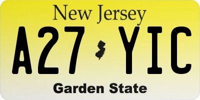 NJ license plate A27YIC