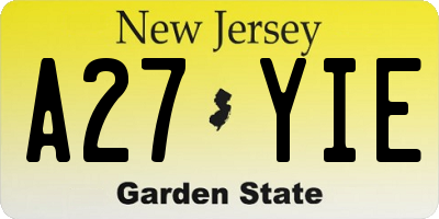 NJ license plate A27YIE