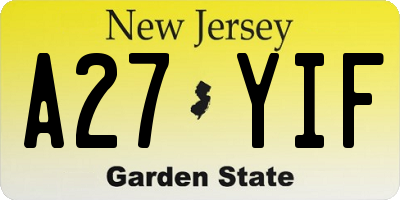 NJ license plate A27YIF