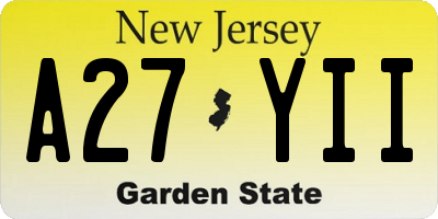 NJ license plate A27YII