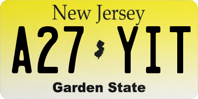 NJ license plate A27YIT
