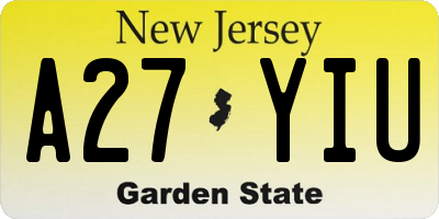 NJ license plate A27YIU