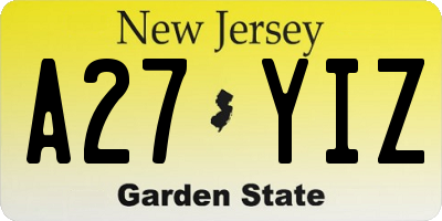 NJ license plate A27YIZ