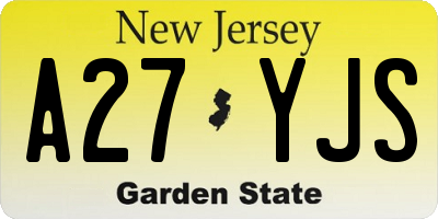 NJ license plate A27YJS