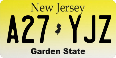 NJ license plate A27YJZ