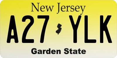 NJ license plate A27YLK