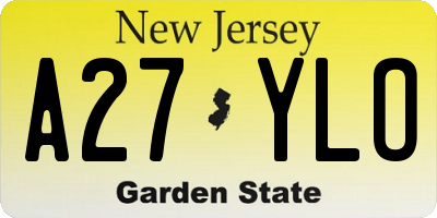 NJ license plate A27YLO