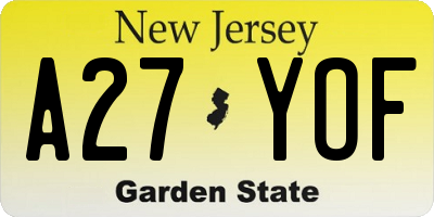 NJ license plate A27YOF