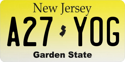 NJ license plate A27YOG