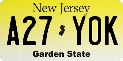 NJ license plate A27YOK