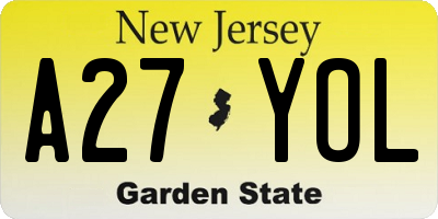 NJ license plate A27YOL