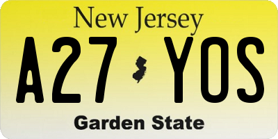 NJ license plate A27YOS