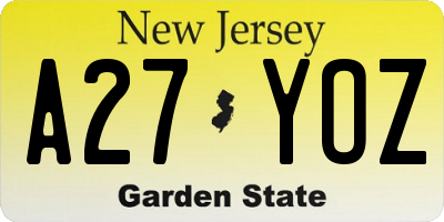 NJ license plate A27YOZ