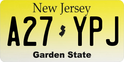 NJ license plate A27YPJ
