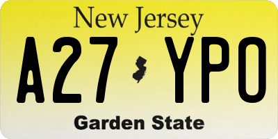 NJ license plate A27YPO