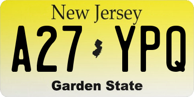 NJ license plate A27YPQ