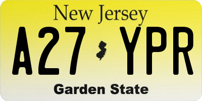 NJ license plate A27YPR