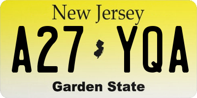 NJ license plate A27YQA