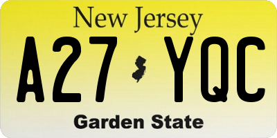 NJ license plate A27YQC