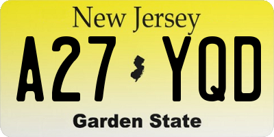 NJ license plate A27YQD