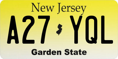 NJ license plate A27YQL