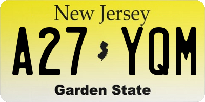 NJ license plate A27YQM