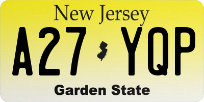 NJ license plate A27YQP