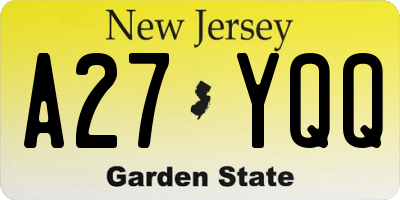 NJ license plate A27YQQ