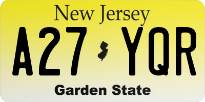 NJ license plate A27YQR