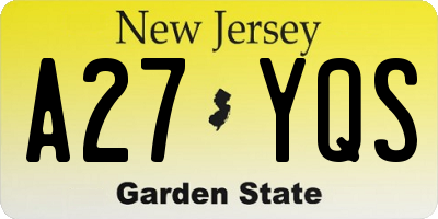 NJ license plate A27YQS