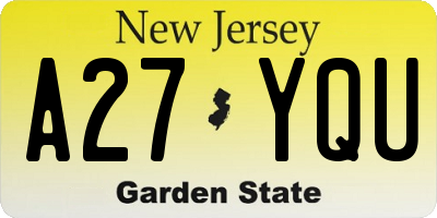 NJ license plate A27YQU