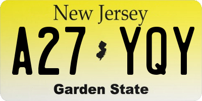 NJ license plate A27YQY