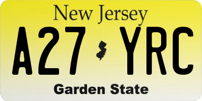 NJ license plate A27YRC