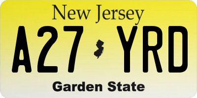 NJ license plate A27YRD