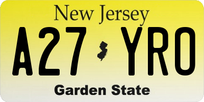 NJ license plate A27YRO