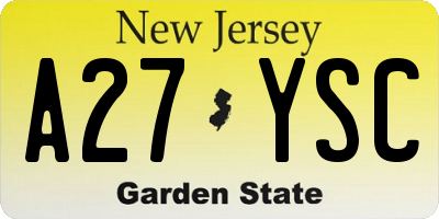 NJ license plate A27YSC