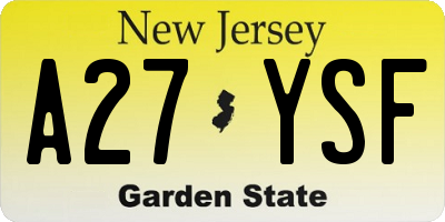 NJ license plate A27YSF
