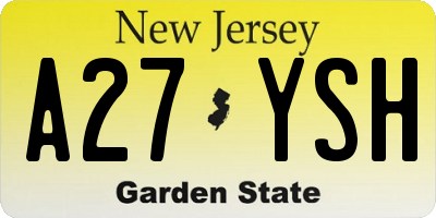 NJ license plate A27YSH