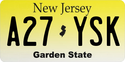 NJ license plate A27YSK