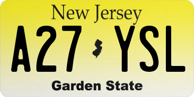 NJ license plate A27YSL
