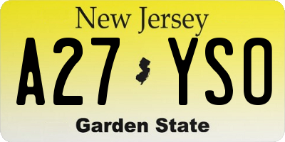 NJ license plate A27YSO