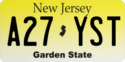 NJ license plate A27YST