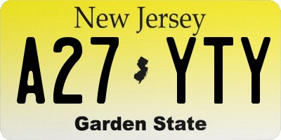 NJ license plate A27YTY