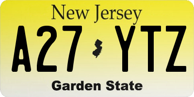 NJ license plate A27YTZ
