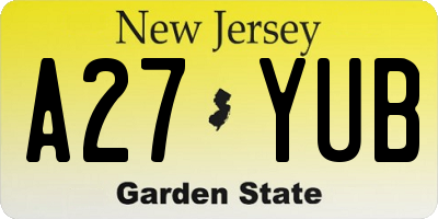 NJ license plate A27YUB