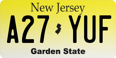 NJ license plate A27YUF